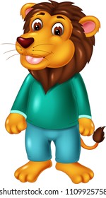 funny lion cartoon standing with laughing