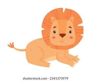 Funny Lion Character with Mane Sitting and Smiling Vector Illustration