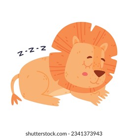 Funny Lion Character with Mane Sleeping and Cuddling Vector Illustration