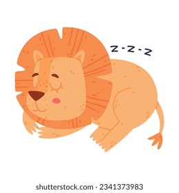 Funny Lion Character with Mane Sleeping and Cuddling Vector Illustration