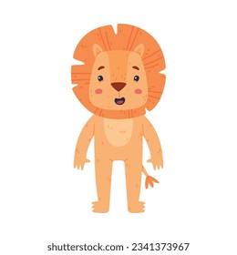 Funny Lion Character with Mane and Tail Standing Vector Illustration