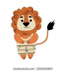 Funny Lion Character with Mane and Tail Standing Vector Illustration