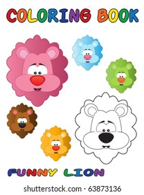 Funny lion coloring book - outlined and colored objects