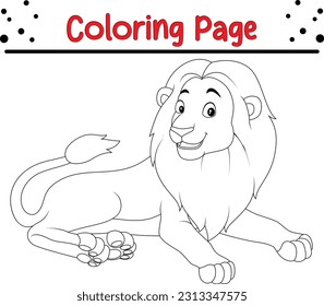 Funny lion coloring page. lion cartoon characters vector illustration. For kids coloring book.