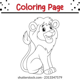 Funny lion coloring page. lion cartoon characters vector illustration. For kids coloring book.