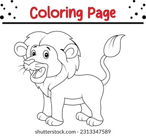 Funny lion coloring page. lion cartoon characters vector illustration. For kids coloring book.