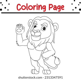 Funny lion coloring page. lion cartoon characters vector illustration. For kids coloring book.