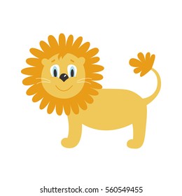 Funny lion.  Cute cartoon African animal.  Vector illustration isolated on white  background for children's  books, posters, clothes, alphabet  cards.