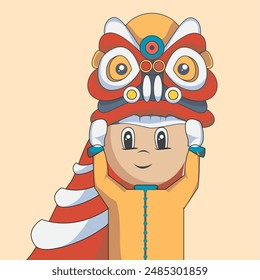 funny lion dance characters.  Capturing the joy of celebration, happiness and rich cultural traditions of China.  vector illustration