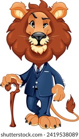 Funny lion elegantly dressed. Vector cartoon isolated character with transparent background.
