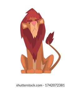 Funny Lion, Mammal Jungle Animal Character, Front View Cartoon Vector Illustration