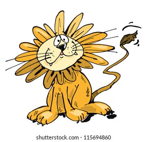 Funny Lion waving his tail