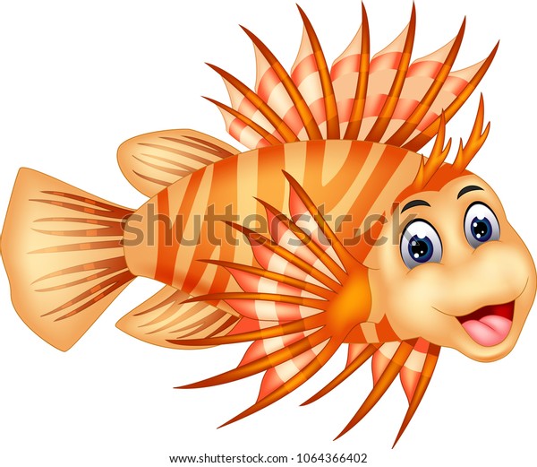 Download Funny Lionfish Cartoon Posing Smiling Stock Vector (Royalty Free) 1064366402