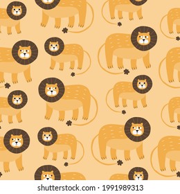 Funny lions with funny eyes. Savannah animals. Baby seamless pattern.