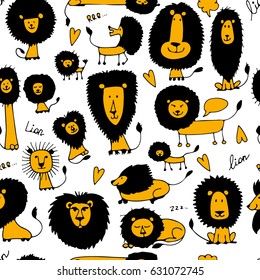 Funny lions, seamless pattern for your design. Vector illustration