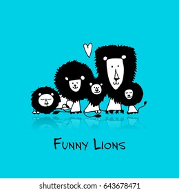 Funny lions, sketch for your design