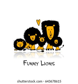 Funny lions, sketch for your design