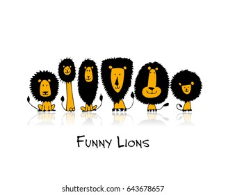Funny lions, sketch for your design