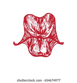 Funny, c�hubby lips shape (emotional cheerful, playful, cartoon style of preparing to kiss), woodcut style design, hand drawn doodle, sketch in pop art style, isolated vector illustration
