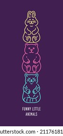 Funny little animals. Linear illustration in a flat style. Elements for design. Vector graphics.