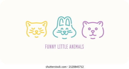 Funny little animals. Linear illustration in a flat style. Elements for design. Vector graphics.