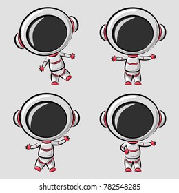 Funny little astronaut in differences poses