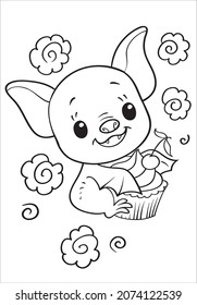 Funny little bat. Coloring. Cartoon Vector Illustration.