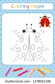 Funny little beetle ladybug.  Coloring book. Educational game for children. Cartoon vector illustration