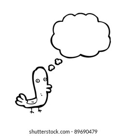 funny little bird with thought bubble cartoon