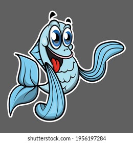 Funny Little blue fish cartoon characters swimming and greeting, best for logo or mascot of underwater world for kids