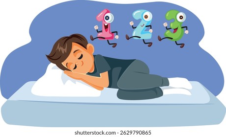
Funny Little Boy Counting to Sleep Vector Cartoon illustration. Child feeling comfortable thinking about number to fall asleep
