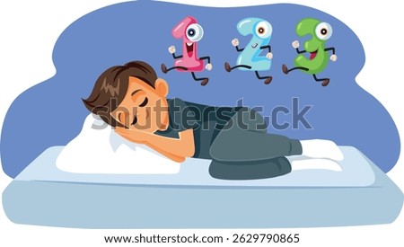 
Funny Little Boy Counting to Sleep Vector Cartoon illustration. Child feeling comfortable thinking about number to fall asleep
