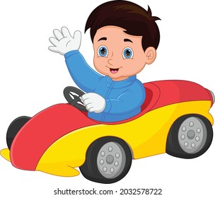 Funny Little Boy Driving Toy Car Stock Vector (Royalty Free) 2032578722 ...