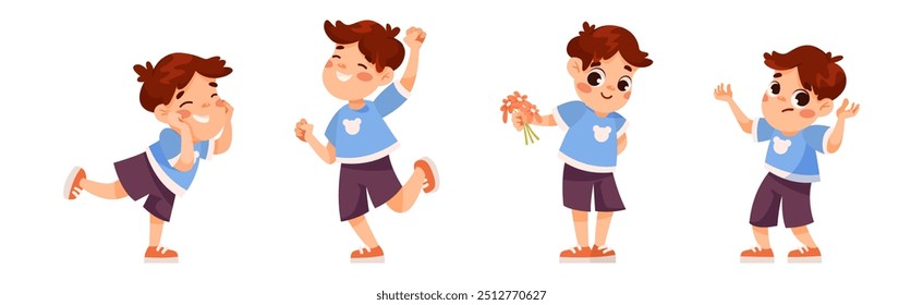 Engraçado Garotinho Expressão Vetor Emoção Ilustração Set