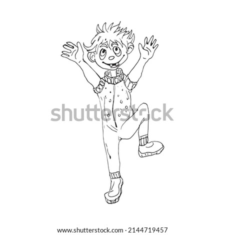 Funny little boy making his first steps. Vector sketch illustration.