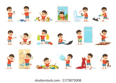 Funny little boy playing games and making mess