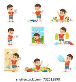 Funny Little Boy Playing Games Making Stock Vector (Royalty Free ...