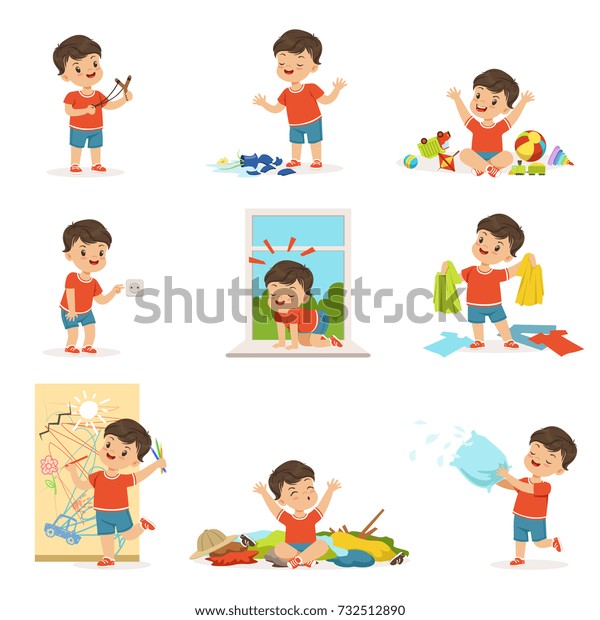 Funny Little Boy Playing Games Making Stock Vector (Royalty Free ...