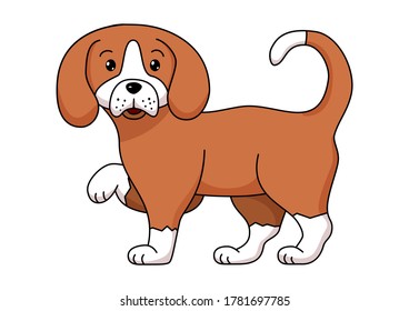 Funny little brown dog with white paws. Vector illustration isolated on white background.