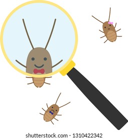 Funny Little Bug Smiling Through A Magnifying Glass. Bug Search. Bug Hunt.