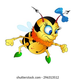 Funny little cartoon bumble-bee with a bow.Gradient.