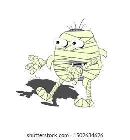 Funny little cartoon mummy on a white background with shadow. Illustration for halloween.
