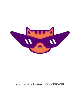 Funny little cat with big sunglasses, illustration for t-shirt, sticker, or apparel merchandise. Doodle, retro, and cartoon style.