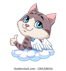 Funny little cat cupid. Illustration of a Valentine's Day. Cat angel. Vector illustration in a cartoon style. Isolated on white background. 
