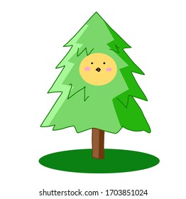 Funny little chick face with tree