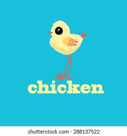 funny little chicken on a blue background

