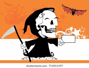 funny little chubby grim skull skeleton cartoon halloween background in vector format 