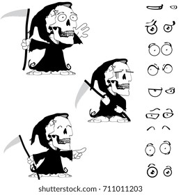 funny little chubby grim skull skeleton cartoon halloween set in vector format 
