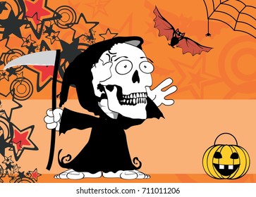 funny little chubby grim skull skeleton cartoon halloween background in vector format 