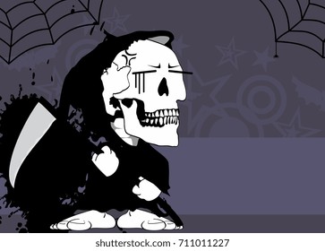 funny little chubby grim skull skeleton cartoon halloween background in vector format 